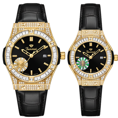 Đồng hồ đôi Funmei F1503G Cặp da đính đá sang trọng – Miyota Nhật, nam 40mm nữ 34mm