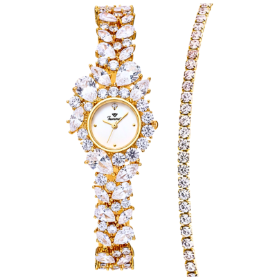 Đồng hồ nữ Funmei F2053 (SET) — Dây đính đá Swarovski kèm dây chuyền hột xoàn nhân tạo 