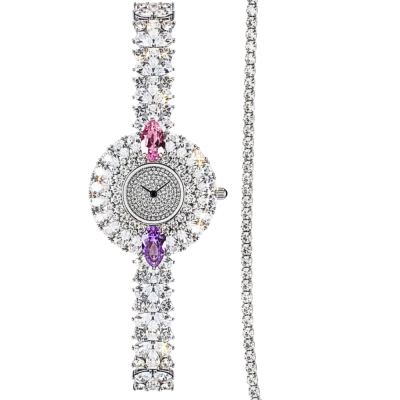 Đồng hồ F0022 bạc kèm dây chuyền